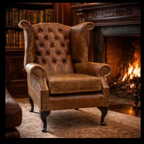 Vintage Leather Wing Fireside Chairs