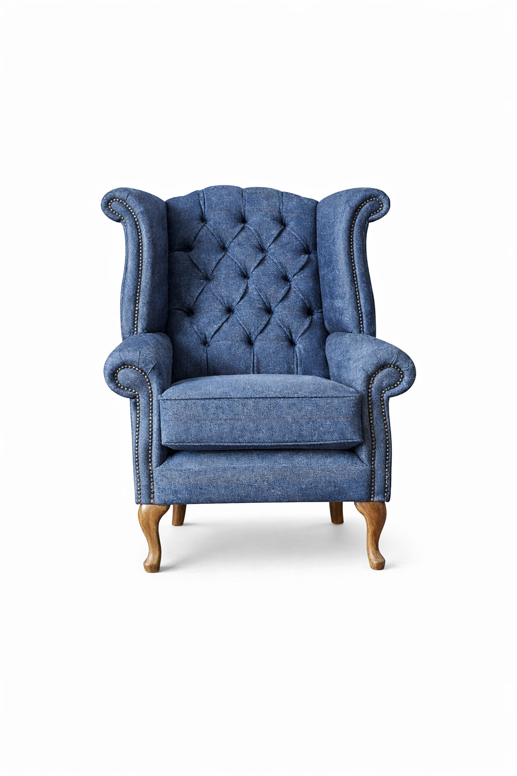Queen Anne Fireside Wing Chair | Harris Tweed & Italian Leather | Handmade in the UK
