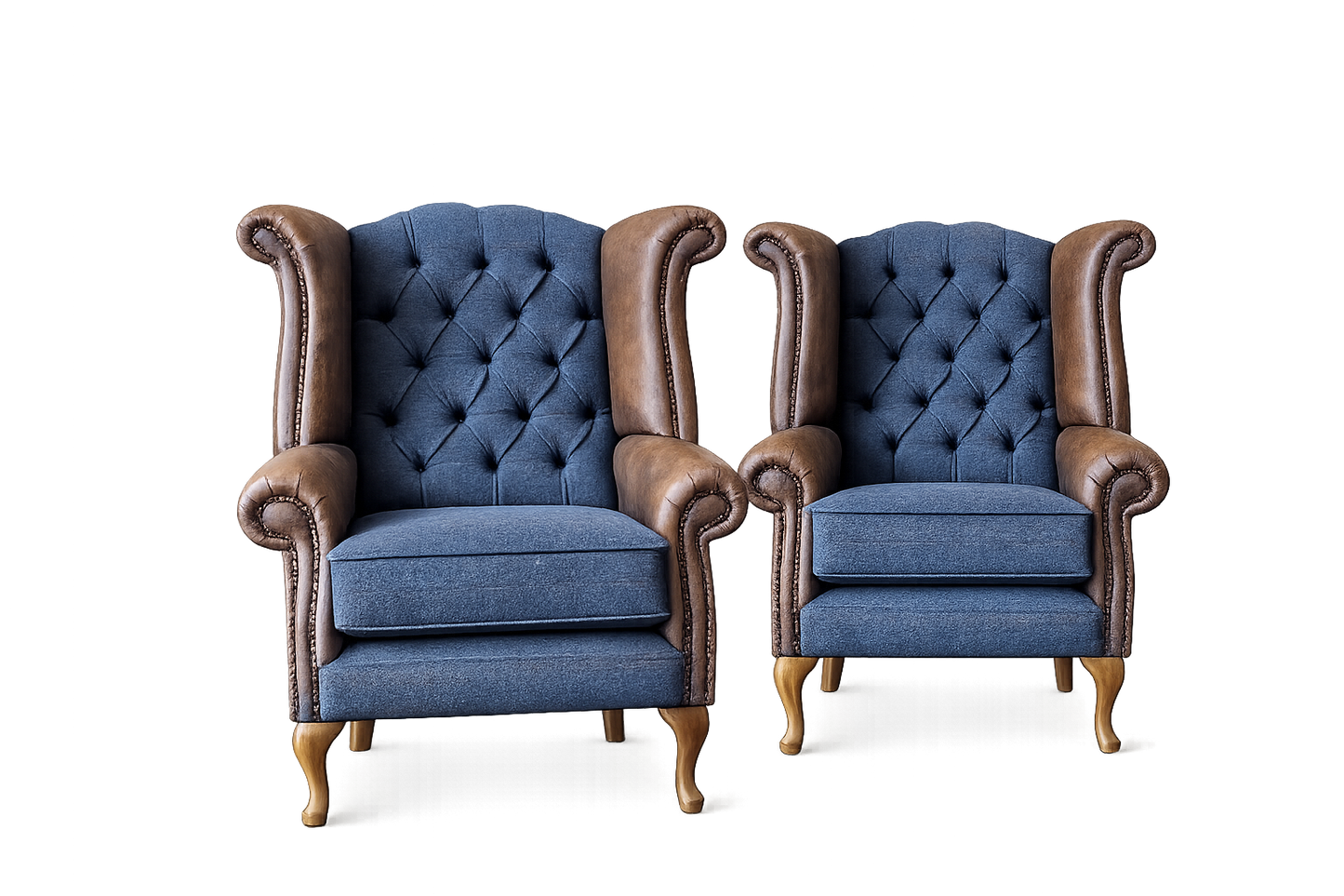 Queen Anne Fireside Wing Chair | Harris Tweed & Italian Leather | Handmade in the UK