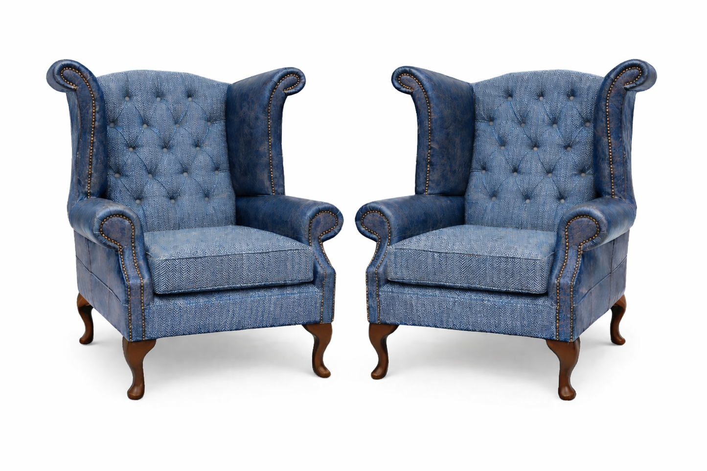 Queen Anne Fireside Wing Chair | Harris Tweed & Italian Leather | Handmade in the UK