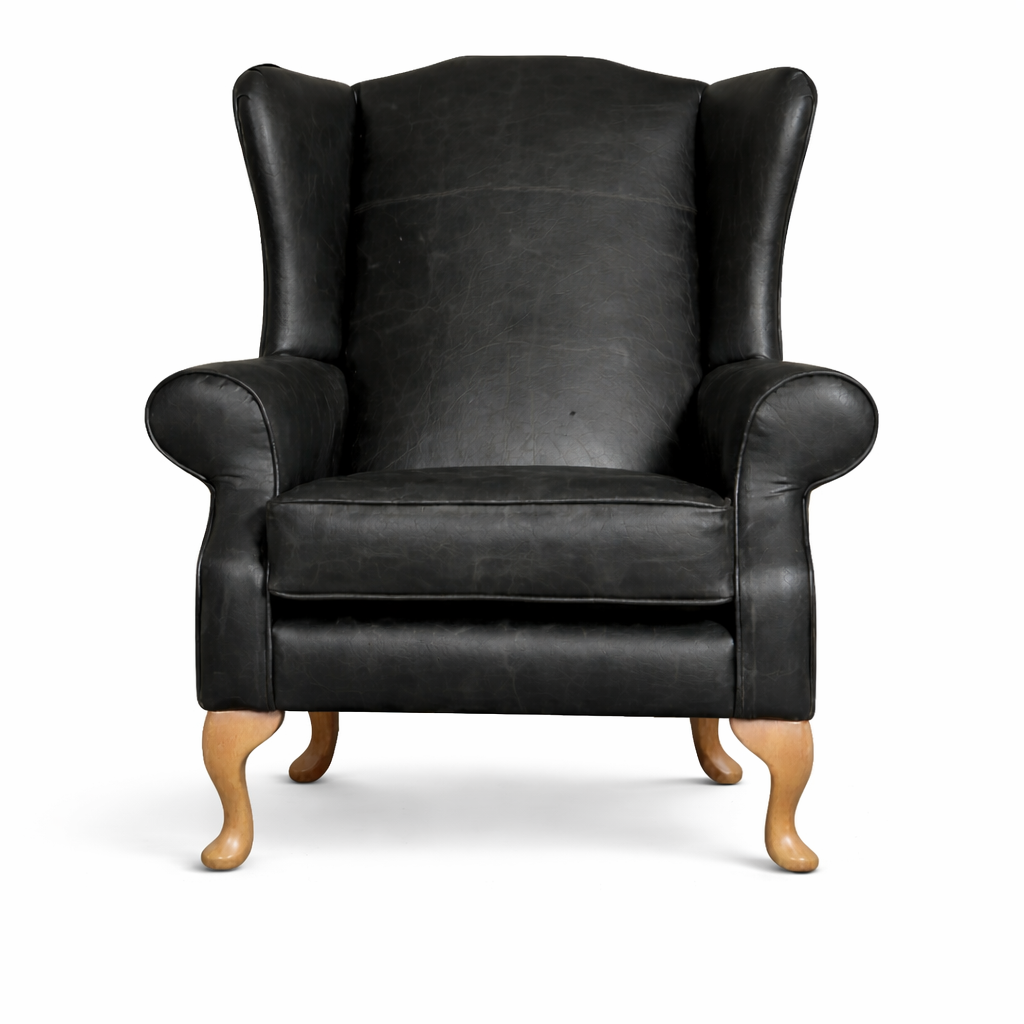 Windsor Handmade Fireside Chair – Italian Distressed Leather Armchair - Plain Back - Made in the UK