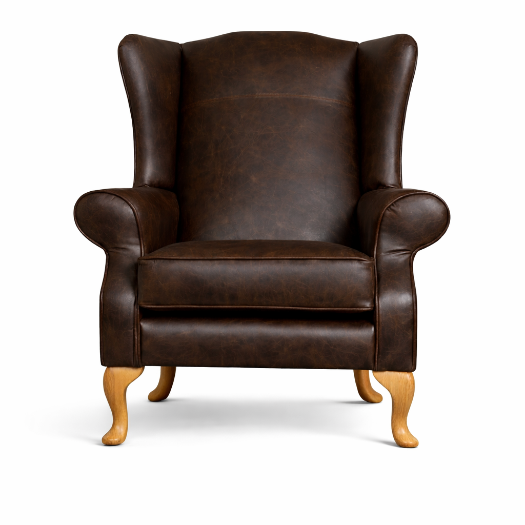 Windsor Handmade Fireside Chair – Italian Distressed Leather Armchair - Plain Back - Made in the UK