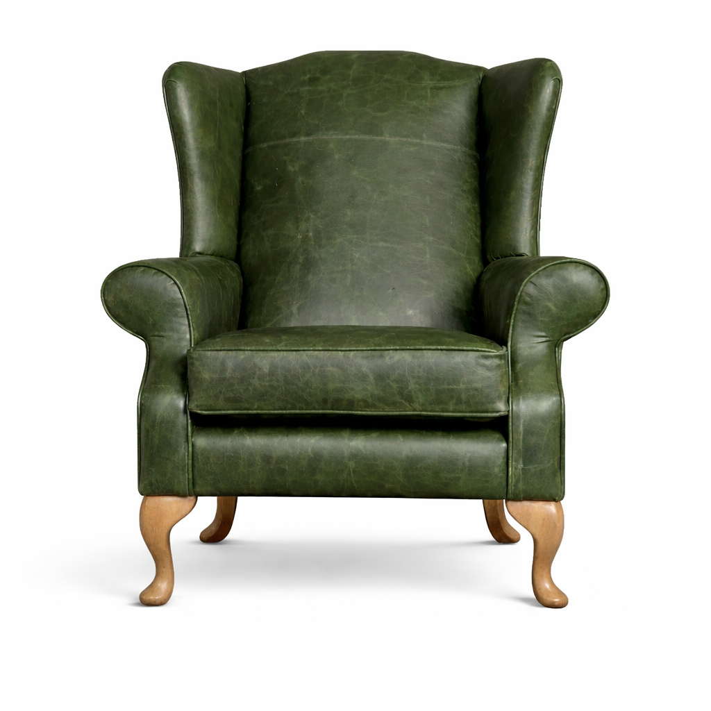 Windsor Handmade Fireside Chair – Italian Distressed Leather Armchair - Plain Back - Made in the UK