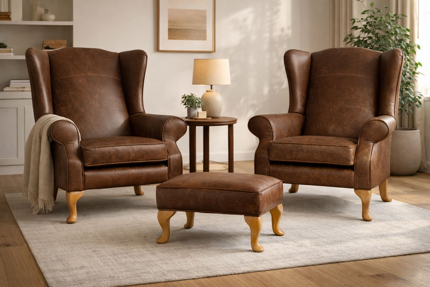 Windsor Handmade Fireside Chair – Italian Distressed Leather Armchair - Plain Back - Made in the UK
