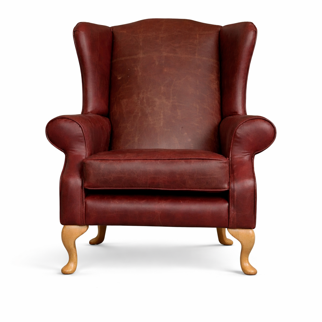 Windsor Handmade Fireside Chair – Italian Distressed Leather Armchair - Plain Back - Made in the UK