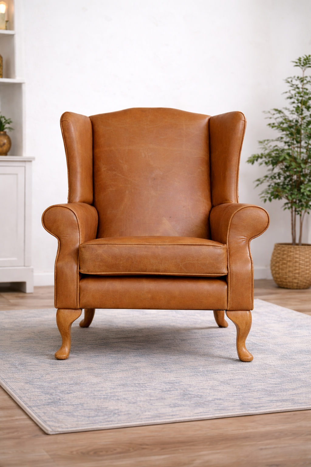 Windsor Handmade Fireside Chair – Italian Distressed Leather Armchair - Plain Back - Made in the UK
