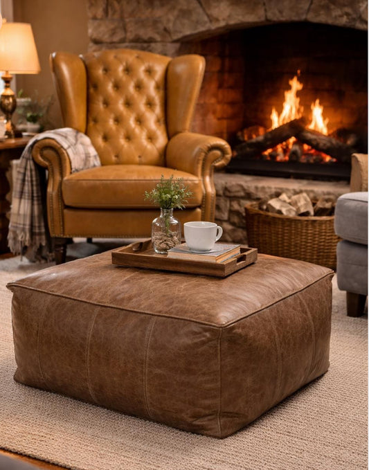 Leather Cube Bean Bag Footstool | Genuine Italian Leather