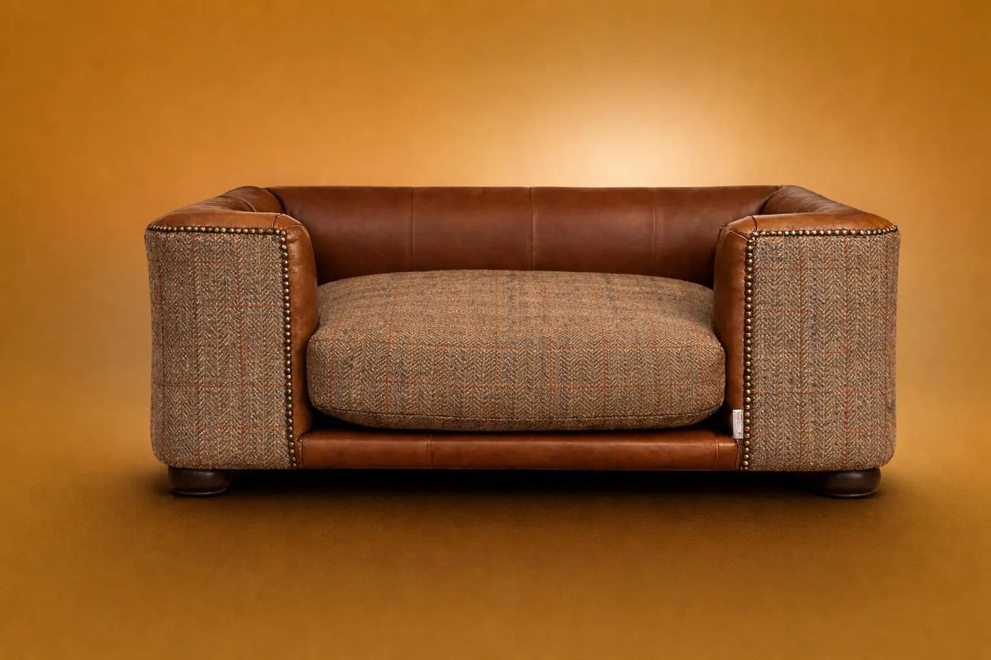 Oscar Luxury Harris Tweed & Italian Leather Dog Bed – Handcrafted Comfort
