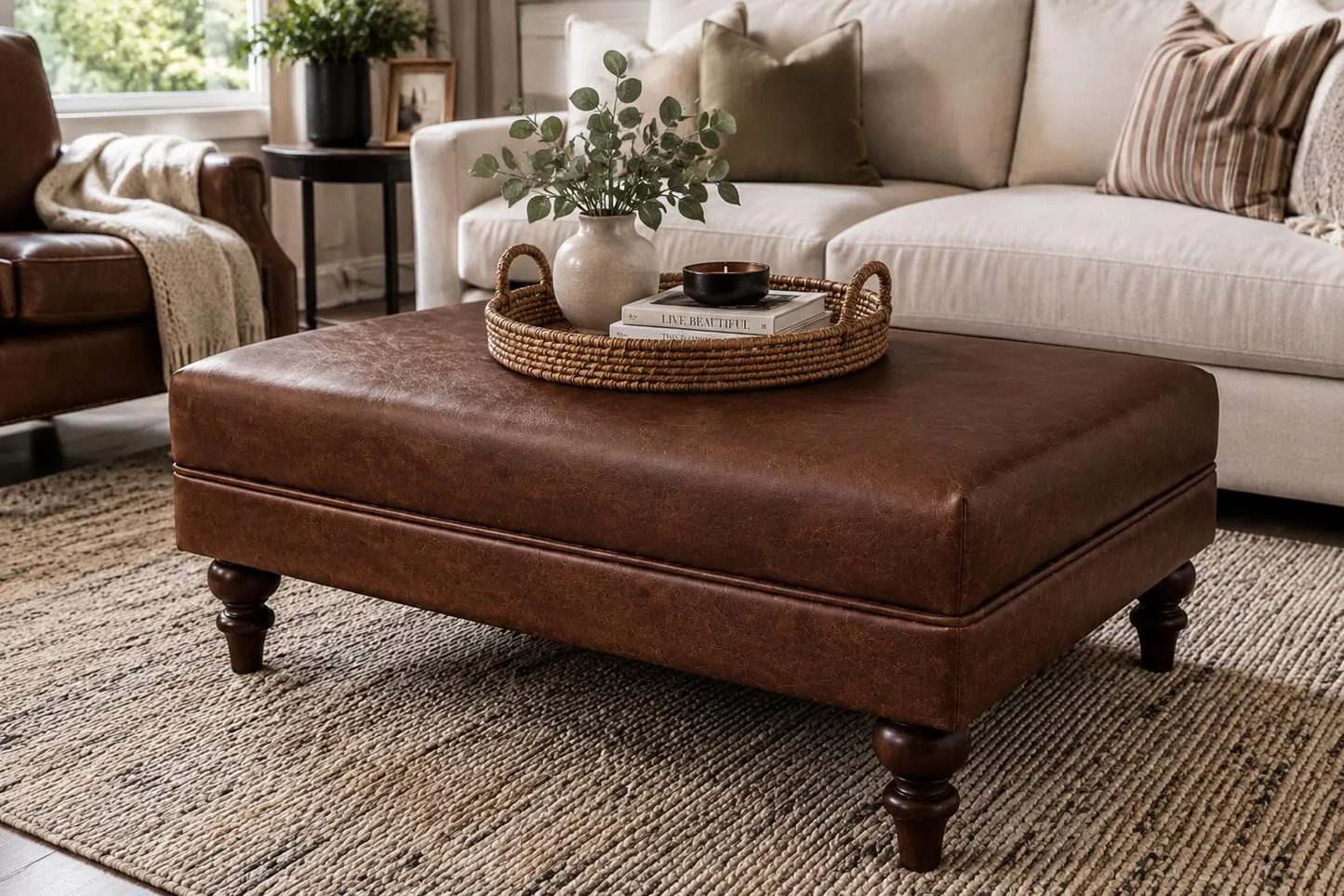 Handmade Italian Leather Coffee Table Ottoman – Chesterfield Footstool