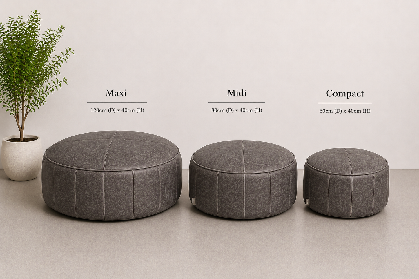 Handmade Leather Bean Bag Footstool | Italian Leather Round Ottoman Pouffe