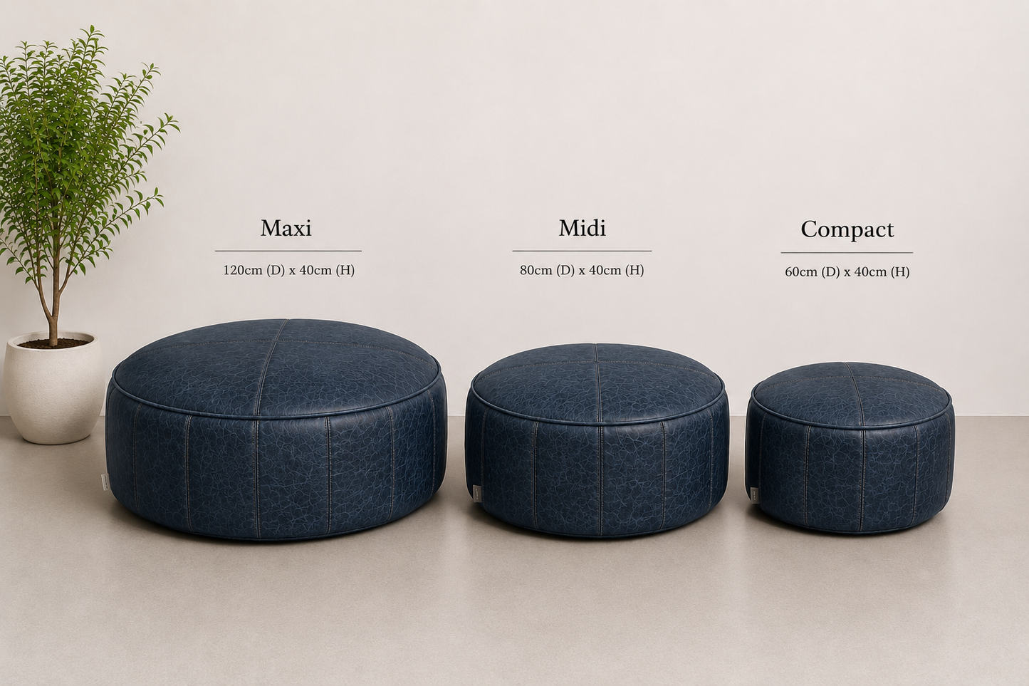 Handmade Leather Bean Bag Footstool | Italian Leather Round Ottoman Pouffe