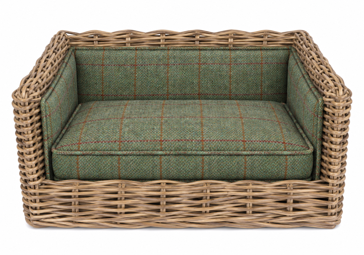 Harris Tweed Wicker Dog Bed – Hand Upholstered by Klassic