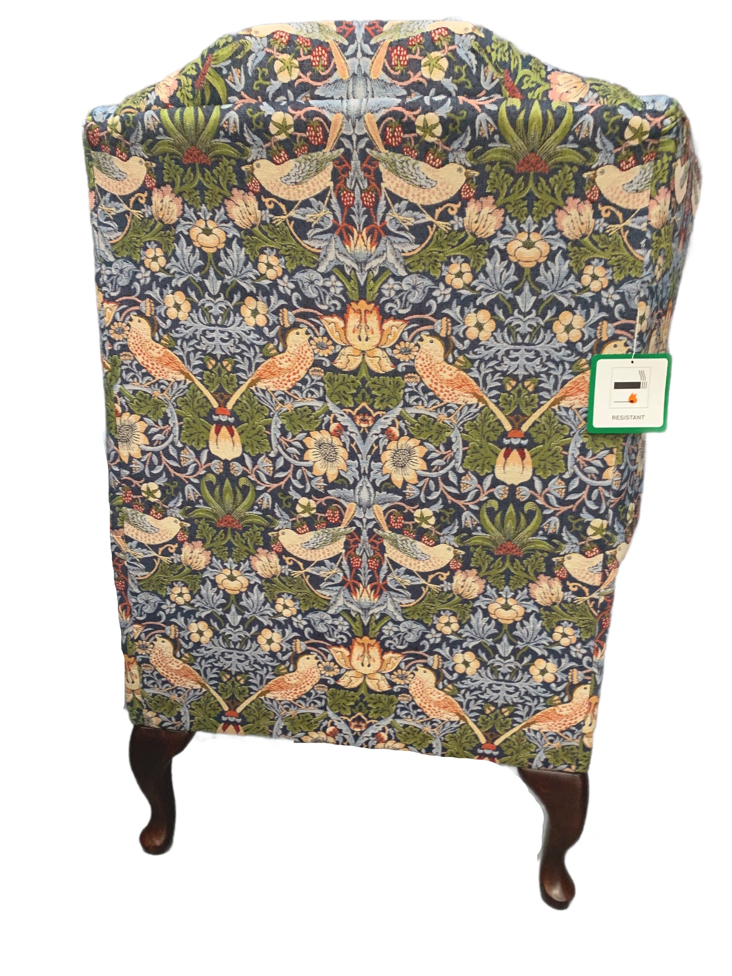 Buckingham Fireside Wingback Chair in William Morris “Strawberry Thief” Fabric – Handmade UK Luxury Armchair