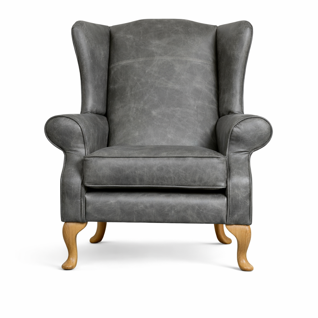 Windsor Handmade Fireside Chair – Italian Distressed Leather Armchair - Plain Back - Made in the UK