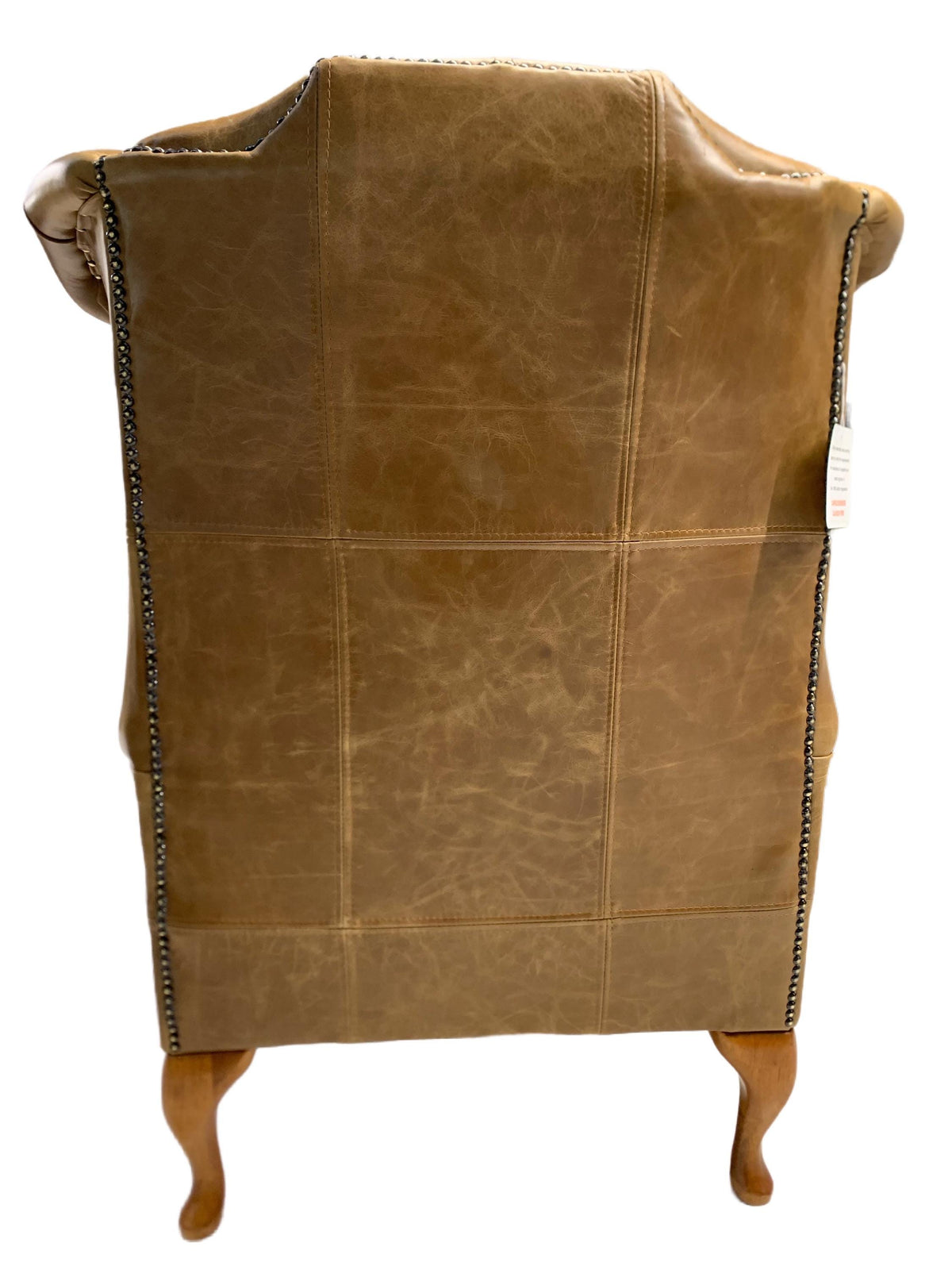 Handmade Italian Leather Queen Anne Wingback Chair – Deep Buttoned UK Armchair