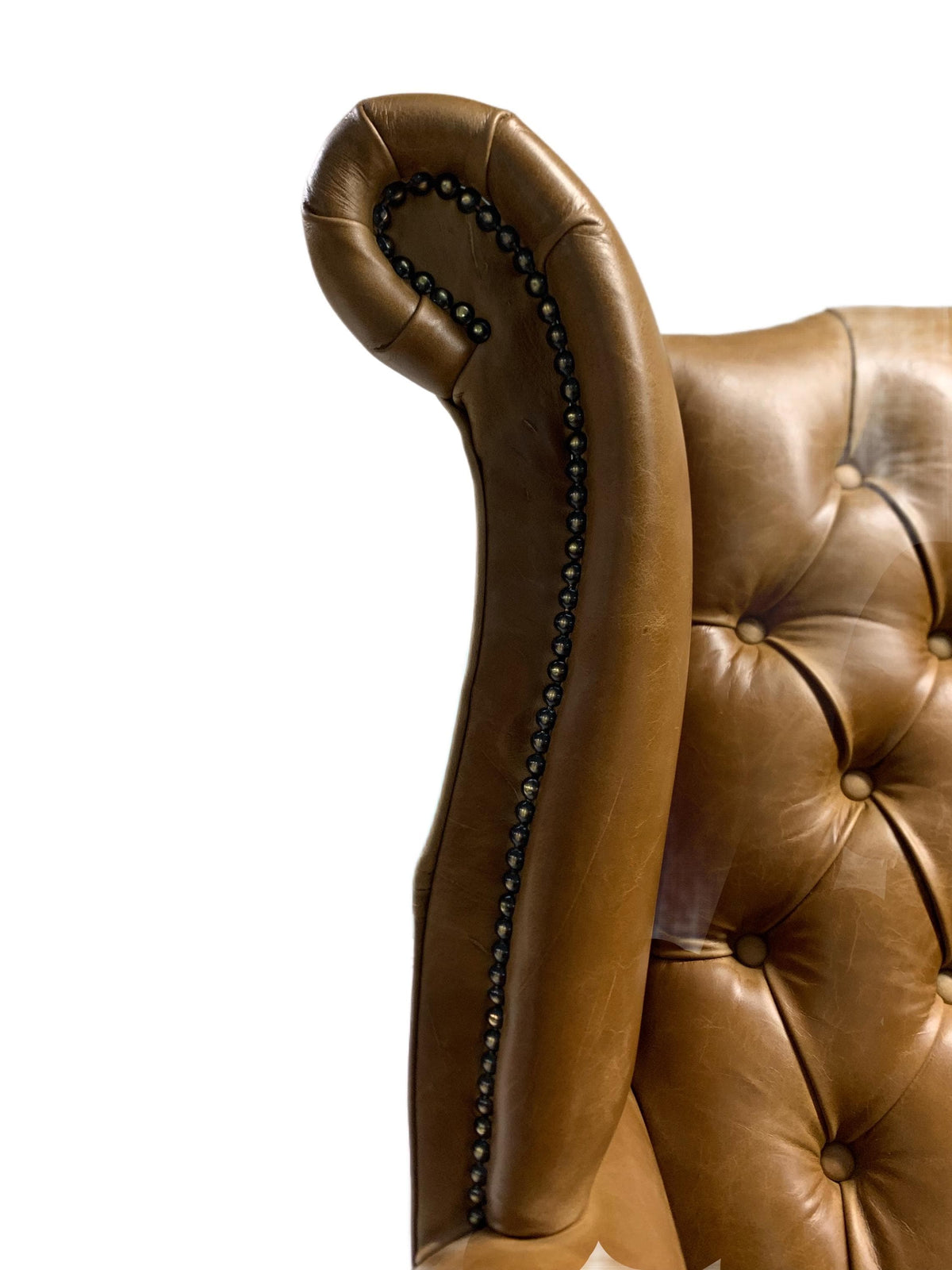 Handmade Italian Leather Queen Anne Wingback Chair – Deep Buttoned UK Armchair