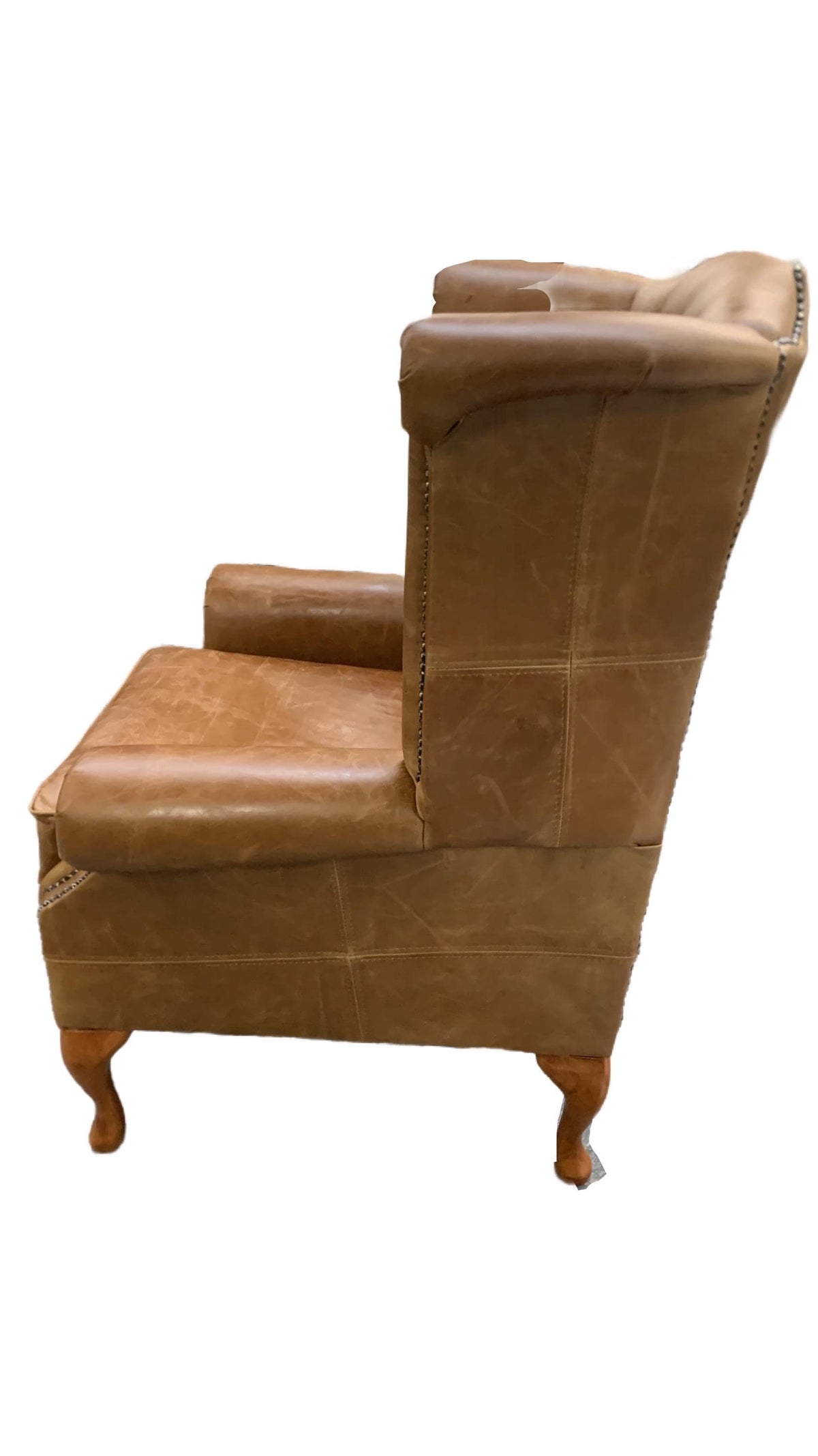 Handmade Italian Leather Queen Anne Wingback Chair – Deep Buttoned UK Armchair