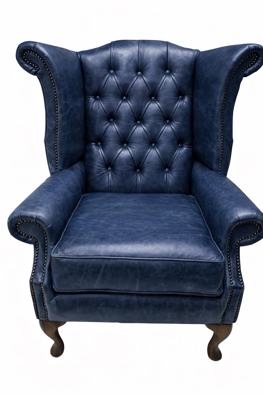 Handmade Italian Leather Queen Anne Wingback Chair – Deep Buttoned UK Armchair