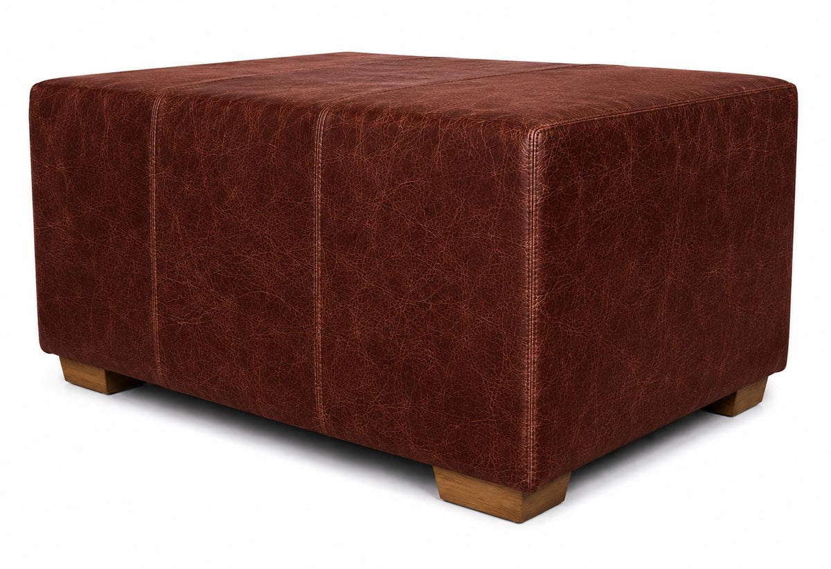 Handmade Vintage Italian Leather Footstool, UK Made Coffee Table Bench Ottoman, Large Living Room Stool