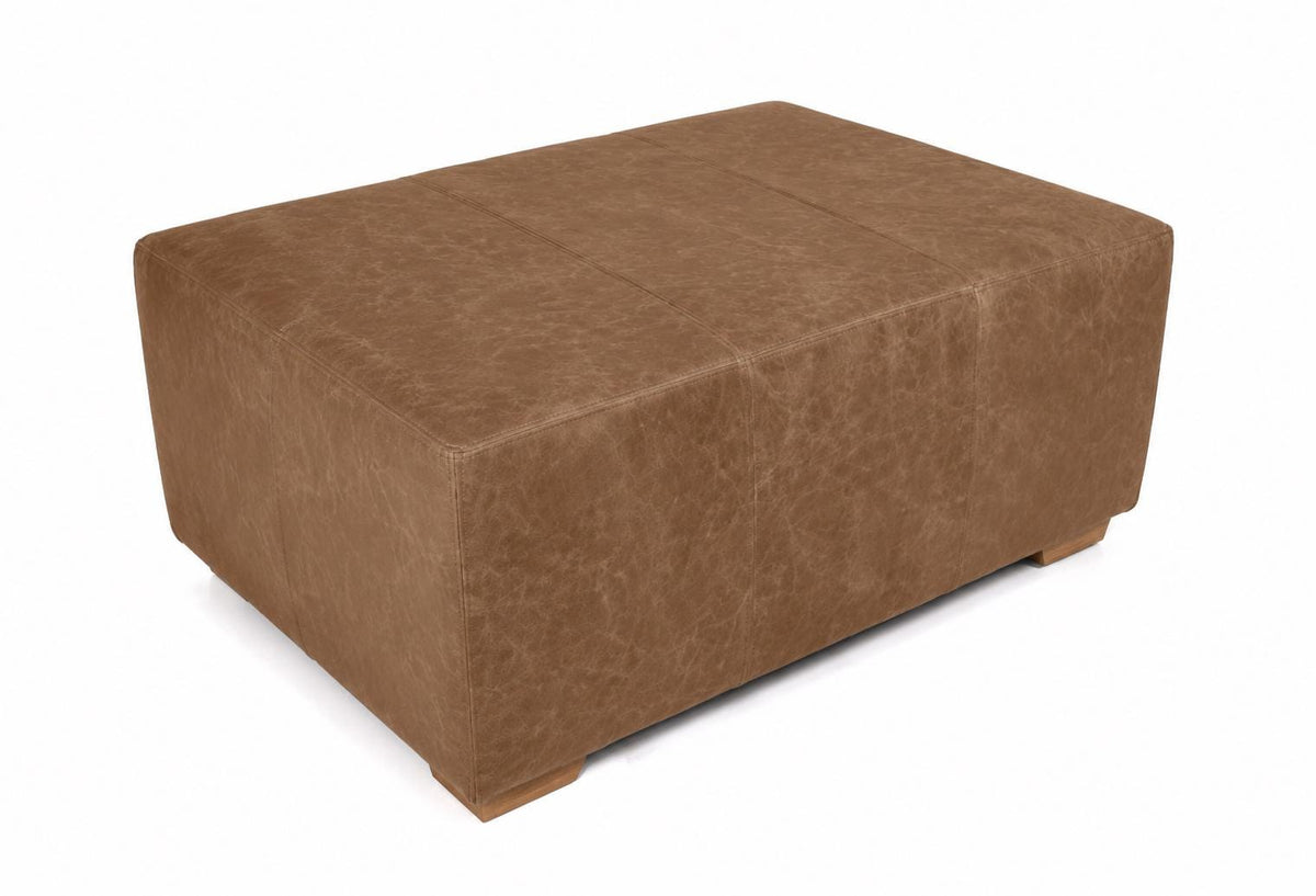 Handmade Vintage Italian Leather Footstool, UK Made Coffee Table Bench Ottoman, Large Living Room Stool
