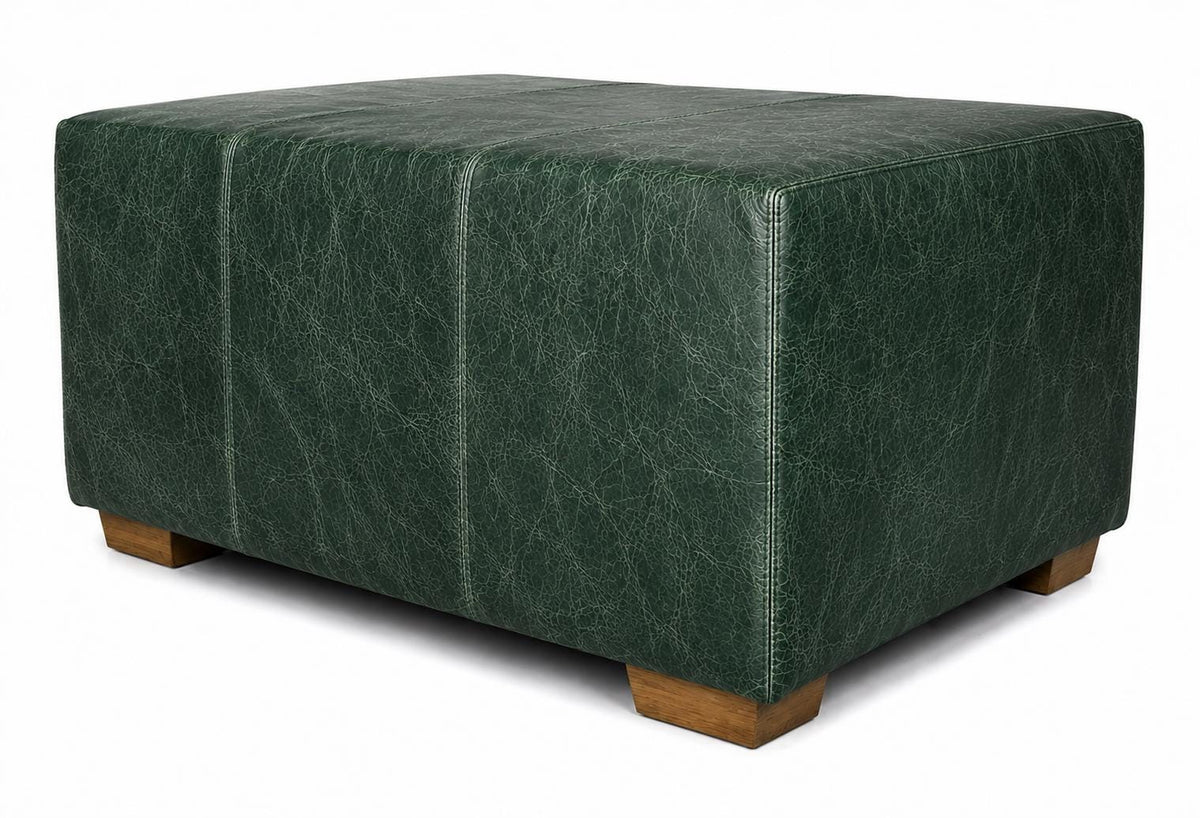 Handmade Vintage Italian Leather Footstool, UK Made Coffee Table Bench Ottoman, Large Living Room Stool