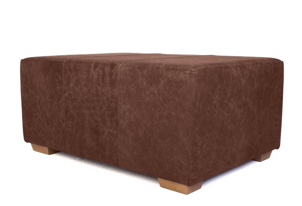 Handmade Vintage Italian Leather Footstool, UK Made Coffee Table Bench Ottoman, Large Living Room Stool
