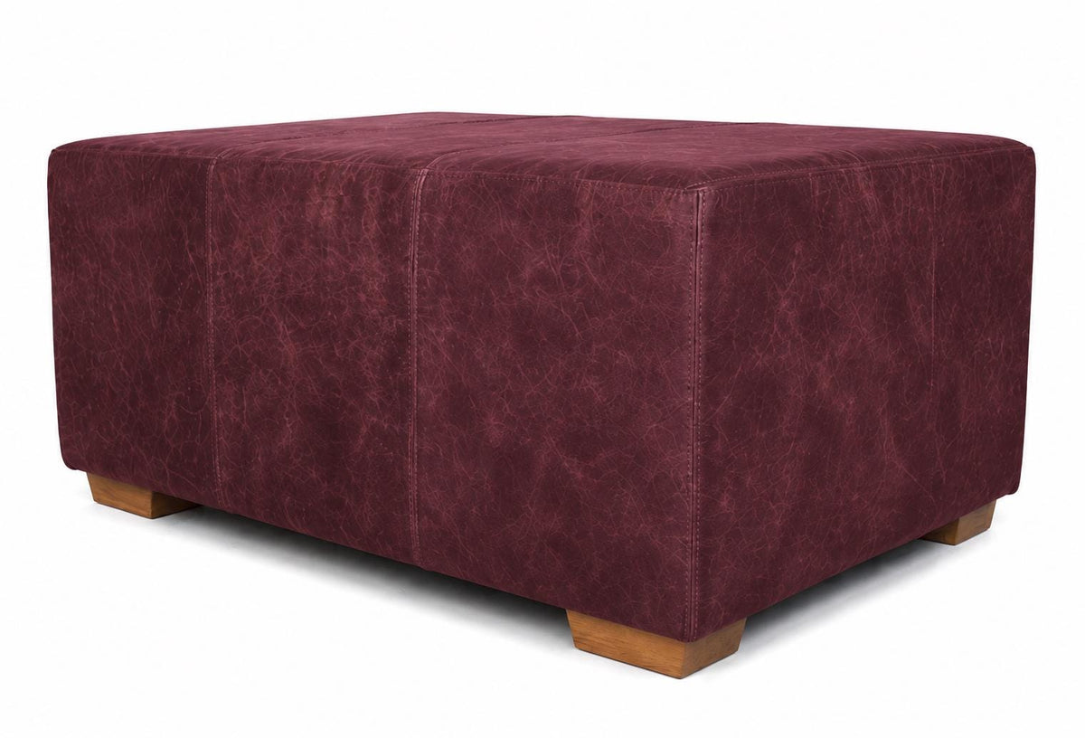 Handmade Vintage Italian Leather Footstool, UK Made Coffee Table Bench Ottoman, Large Living Room Stool