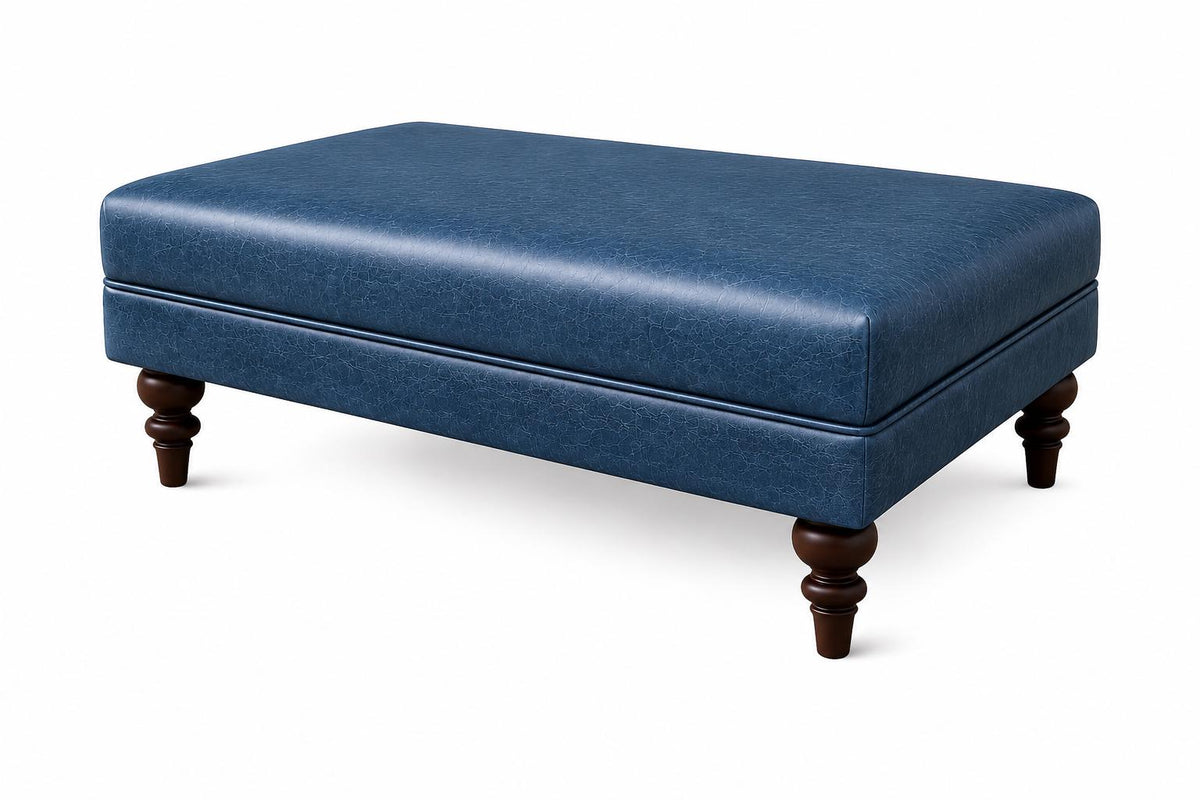 Plain Top Italian Leather Ottoman, Handmade Coffee Table Footstool UK Made