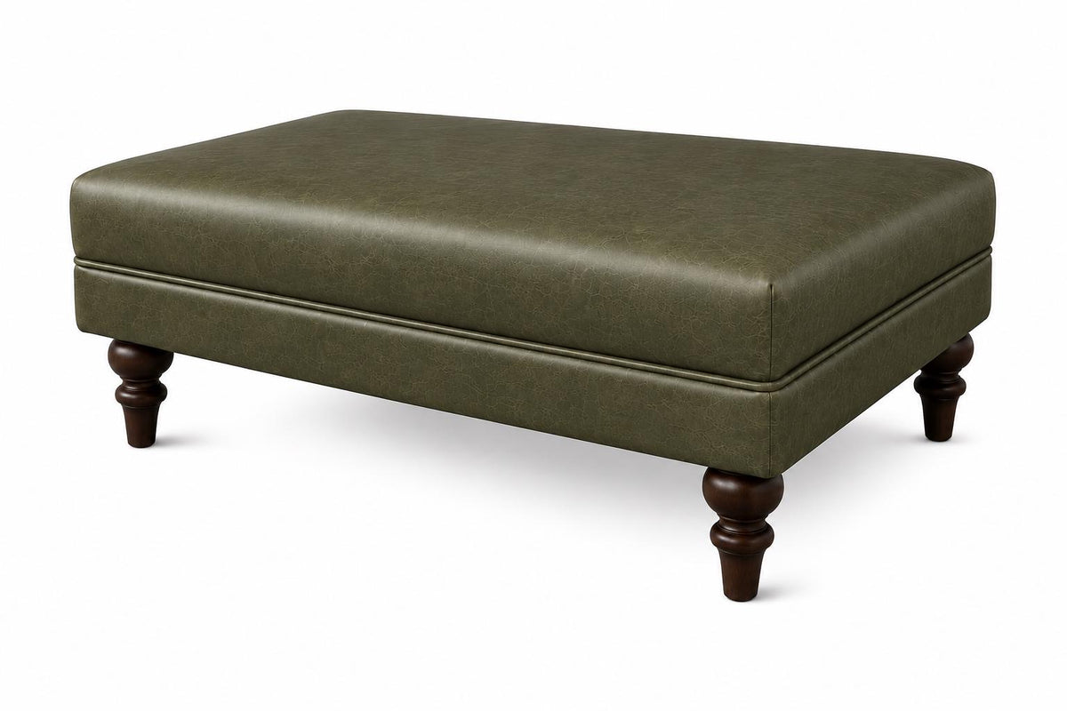 Plain Top Italian Leather Ottoman, Handmade Coffee Table Footstool UK Made
