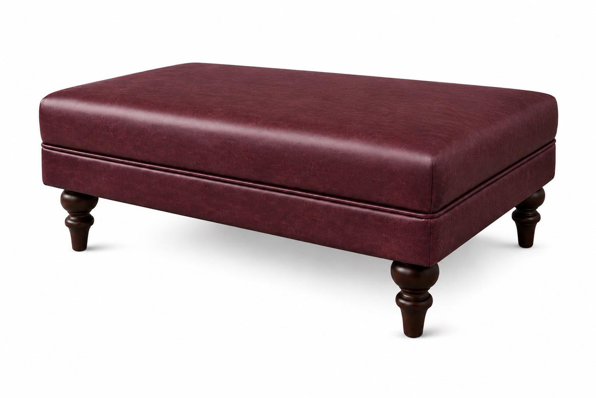 Plain Top Italian Leather Ottoman, Handmade Coffee Table Footstool UK Made