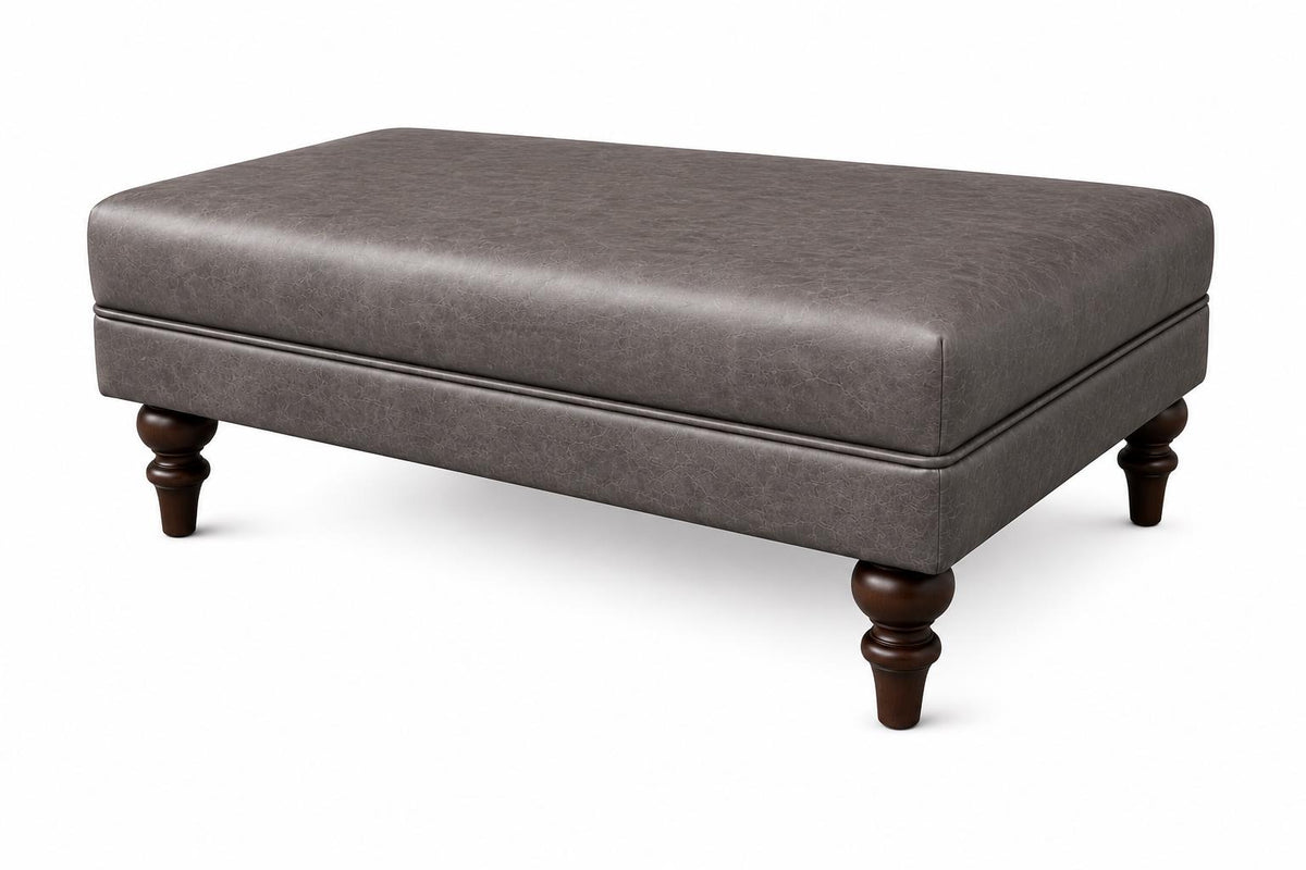 Plain Top Italian Leather Ottoman, Handmade Coffee Table Footstool UK Made