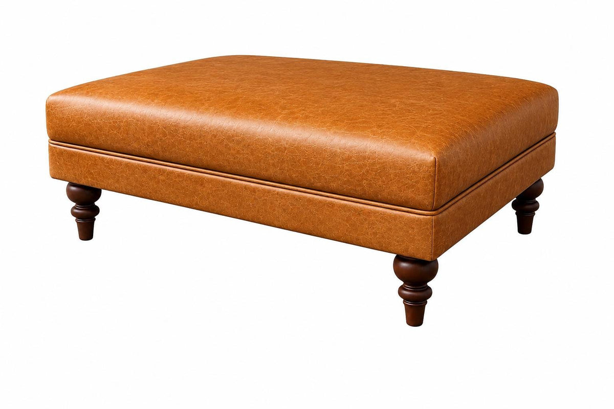 Plain Top Italian Leather Ottoman, Handmade Coffee Table Footstool UK Made
