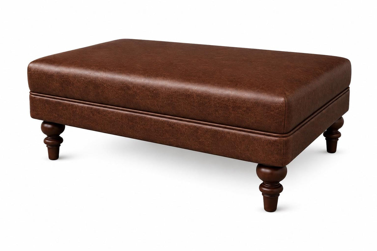 Plain Top Italian Leather Ottoman, Handmade Coffee Table Footstool UK Made