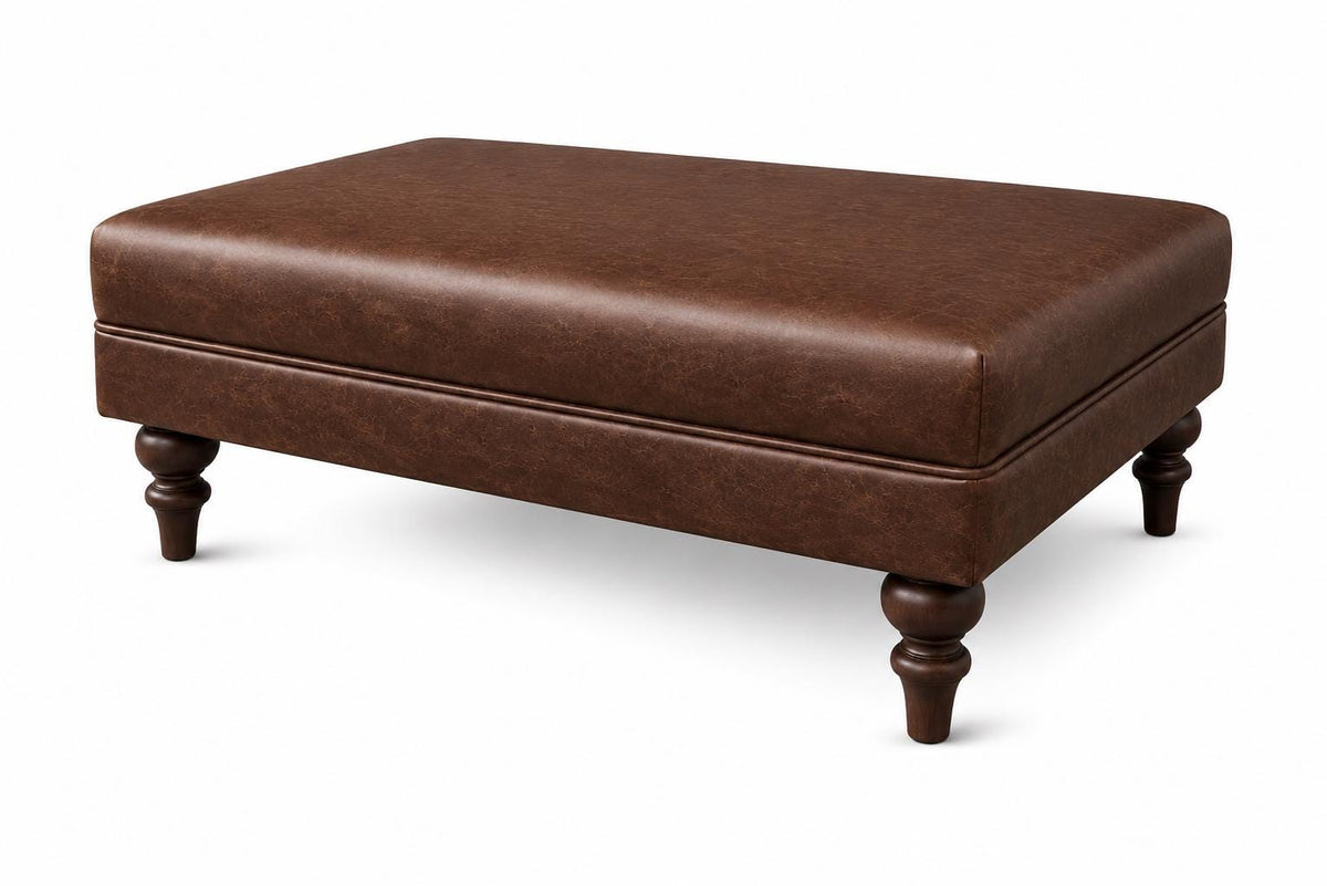 Plain Top Italian Leather Ottoman, Handmade Coffee Table Footstool UK Made