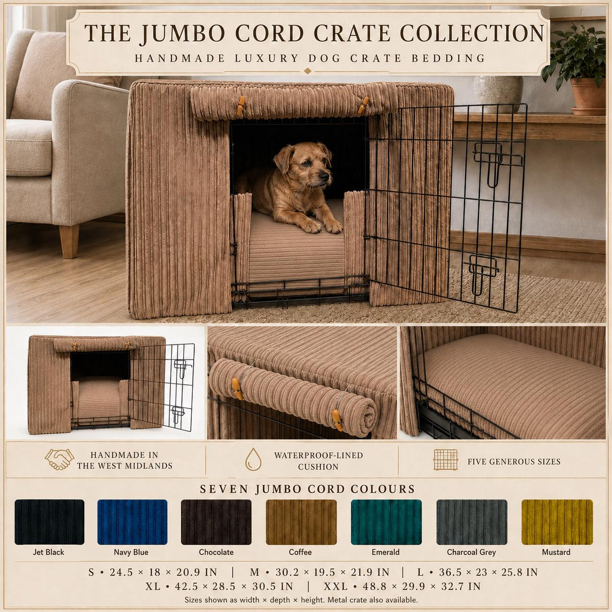 Luxury Corduroy Dog Crate Cover & Cushion Set, Handmade Puppy Crate Bedding, Optional Orthopaedic Bed